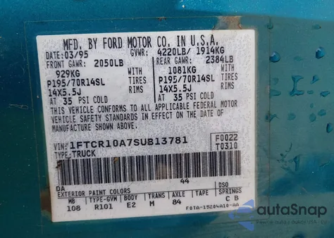 1995 Ford Ranger from USA, damaged, VIN 1FTCR10A7SUB13781